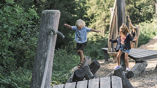 Kinder im Niederseilgarten in Grünberg
