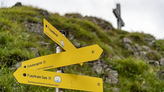 Gelber Wegweiser am Wanderweg