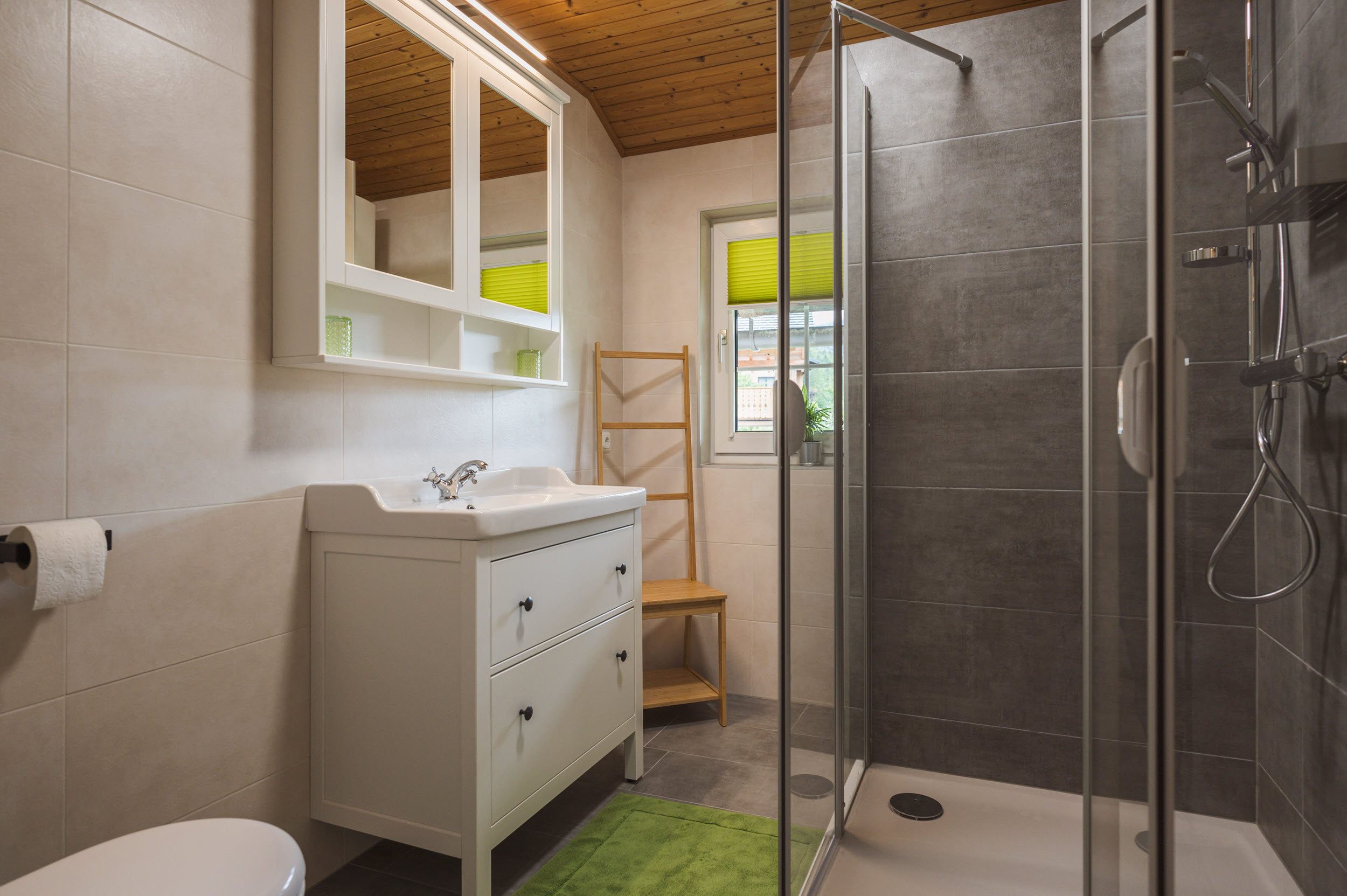 Musiker-Wohnung: Bad mit Dusche, Waschtisch und WC