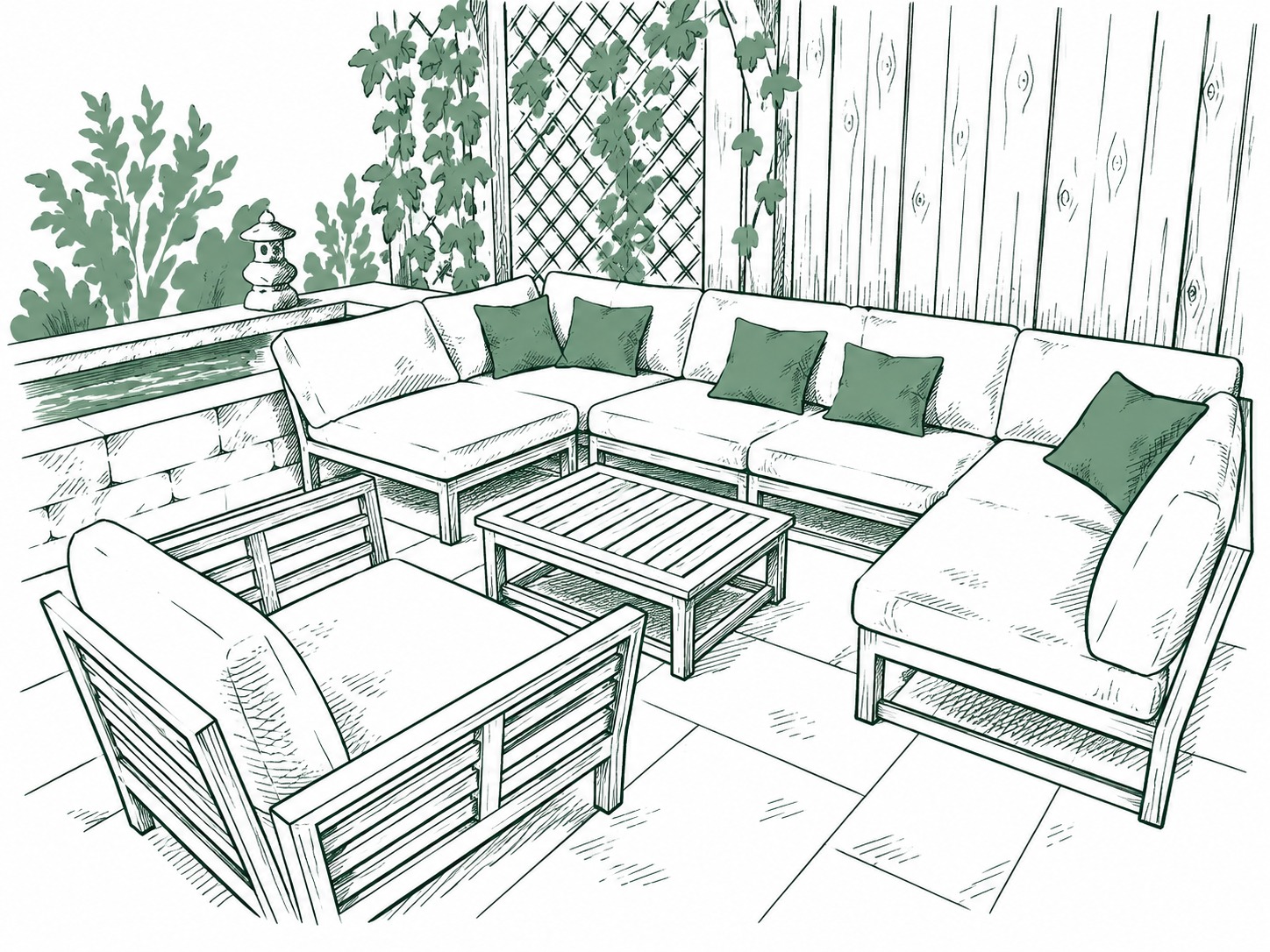 Lounge unter der Pergola (Illustration)
